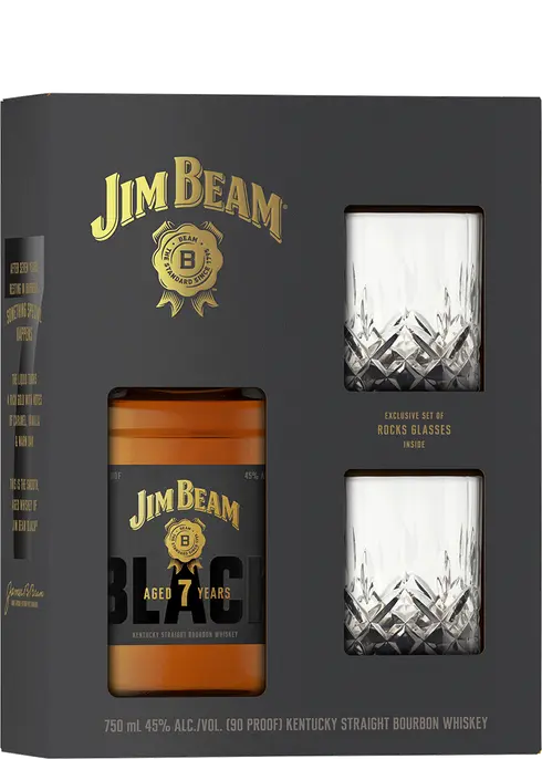 Jim Beam 7yr BBN w/ 2 rocks glasses 750mL Gift Set