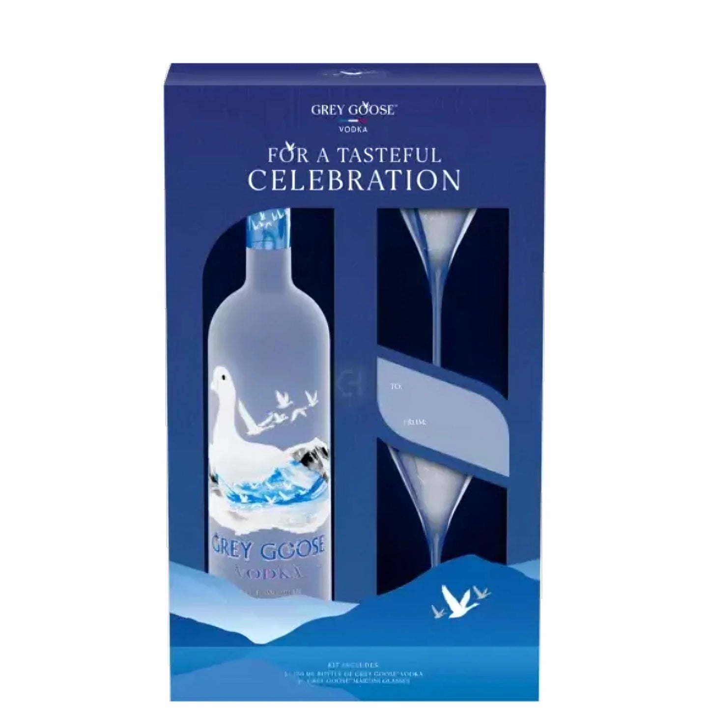 Grey Goose Vodka 750mL w/ 2 Martini Glasses Gift Set