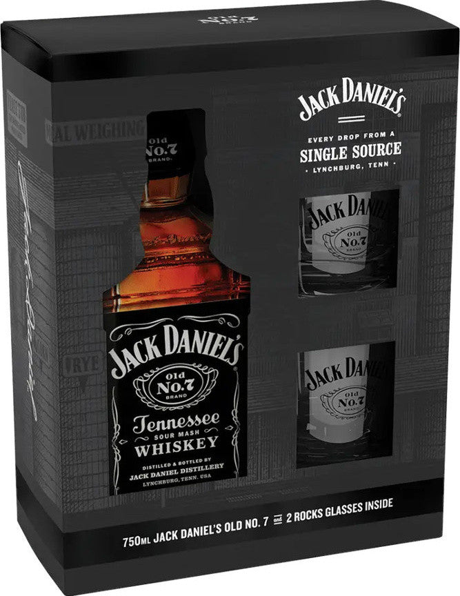 Jack Daniels 750ml w/ rocks glasses Gift Set