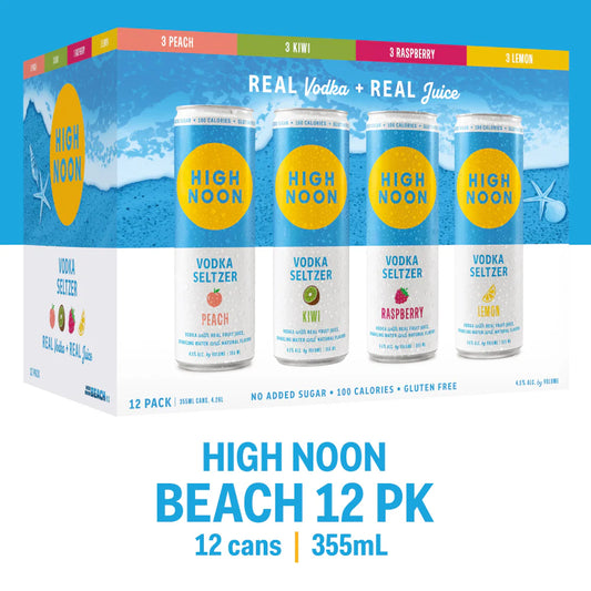 High Noon Vodka Beach Variety Pack (Peach/Kiwi/Raspberry/Lemon) 355mL 12pk
