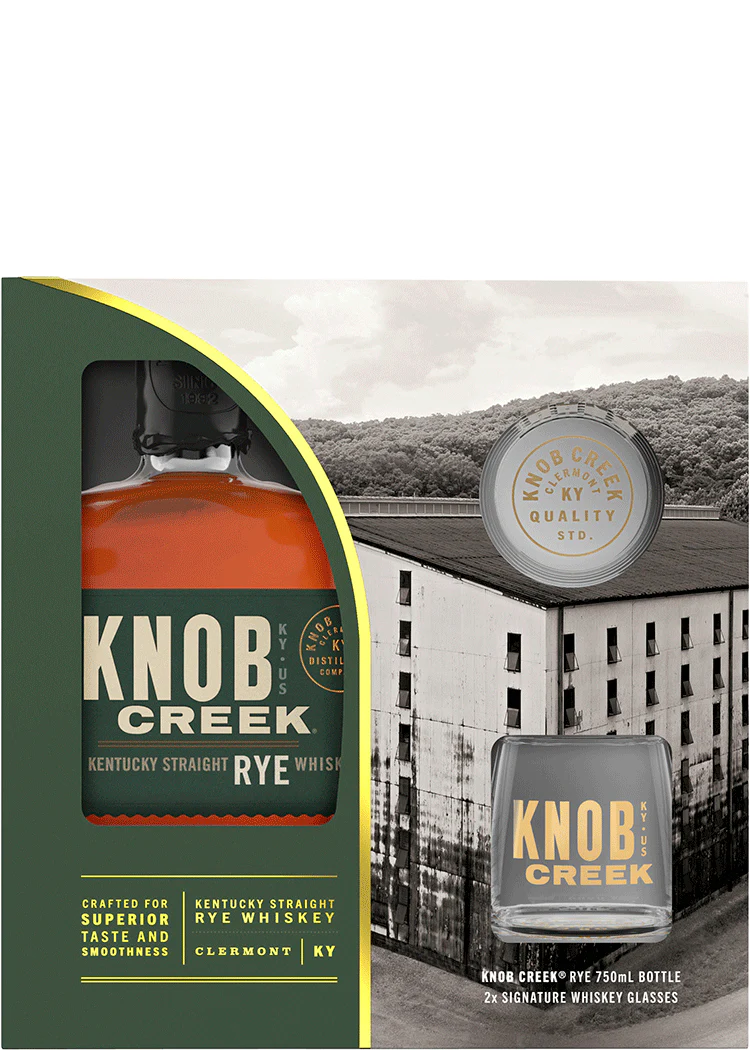 Knob Creek Rye w/ 2 rocks glasses 750mL Gift Set