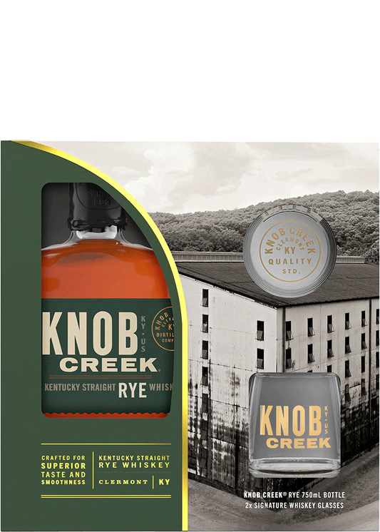 Knob Creek Rye w/ 2 rocks glasses 750mL Gift Set