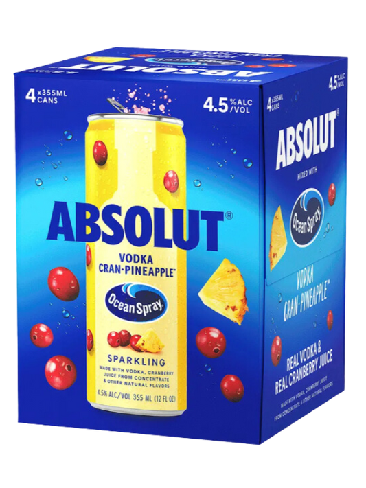 Absolut Vodka & Ocean Spray Cranberry Pineapple RTD 4pk 355mL