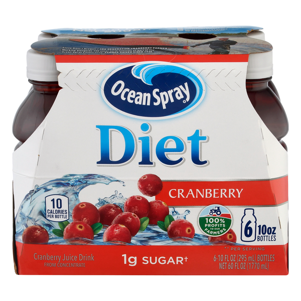 Diet Ocean Spray 100% Cranberry Juice 10oz 6 pack Plastic Bottles